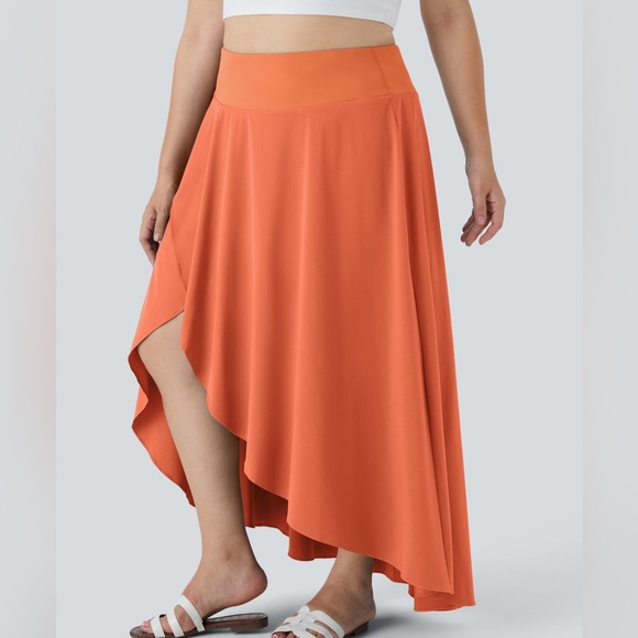 Halara High Waisted High Low Ruffle 2-in-1 Flowy Quick Dry Casual Maxi Skirt 1X - Picture 3 of 8